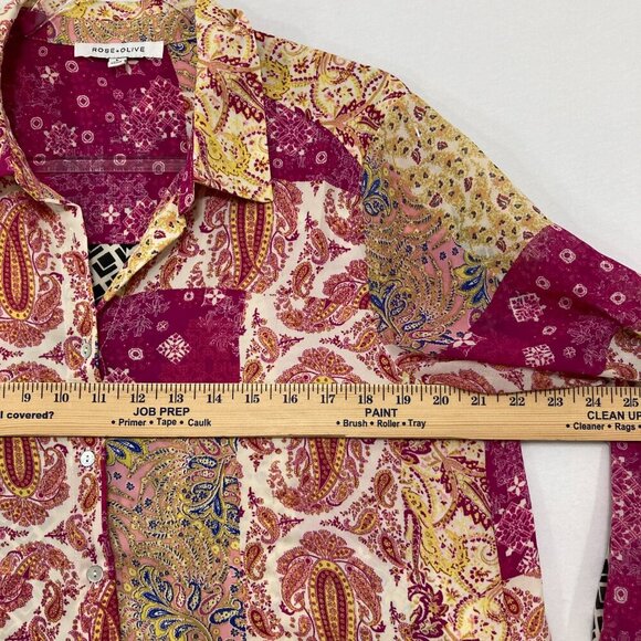 Rose & Olive Large Orange Pink Boho Paisley Soft Flowy Button Down Elegant - Picture 5 of 11